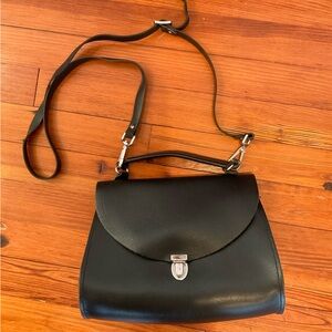 Black Leather Cambridge Satchel Poppy Crossbody Handbag